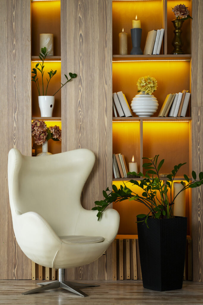 interior design with armchair potted plant
